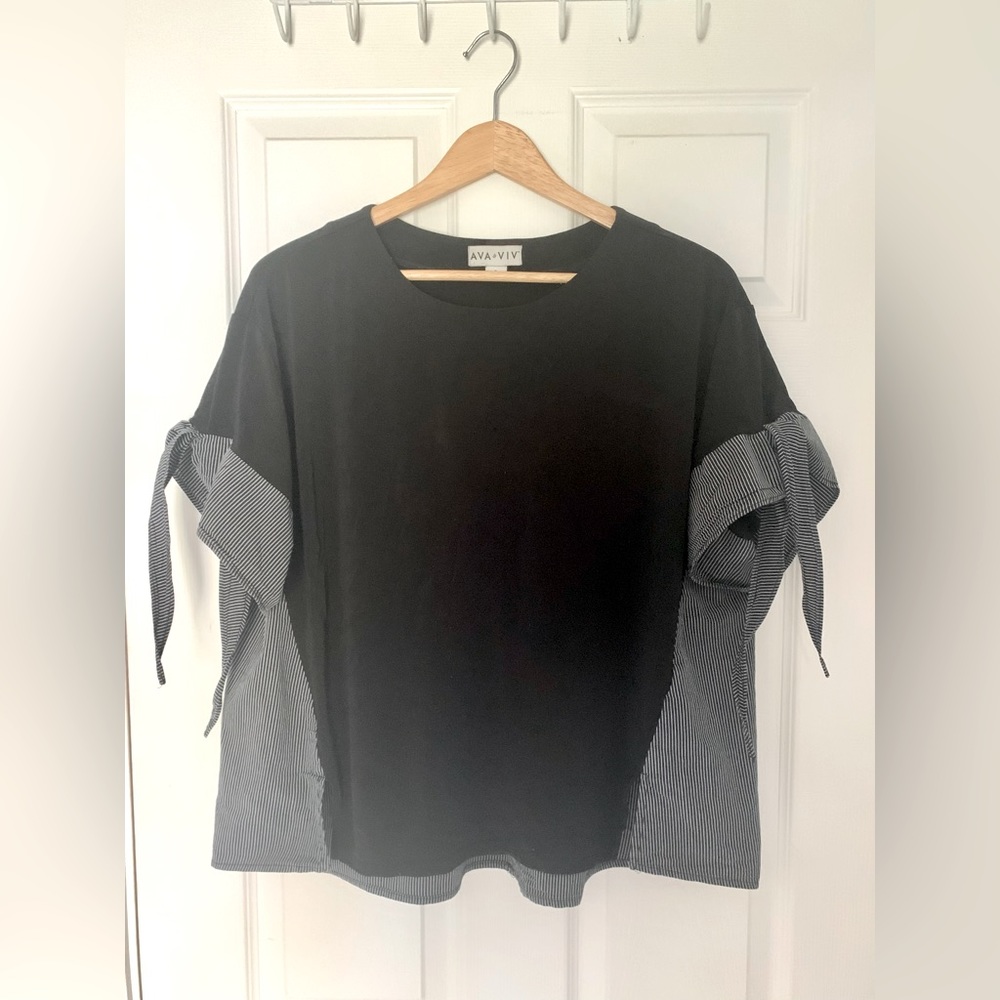 Ava & Viv Top Knit Blouse Striped Contrast Short Tie 16